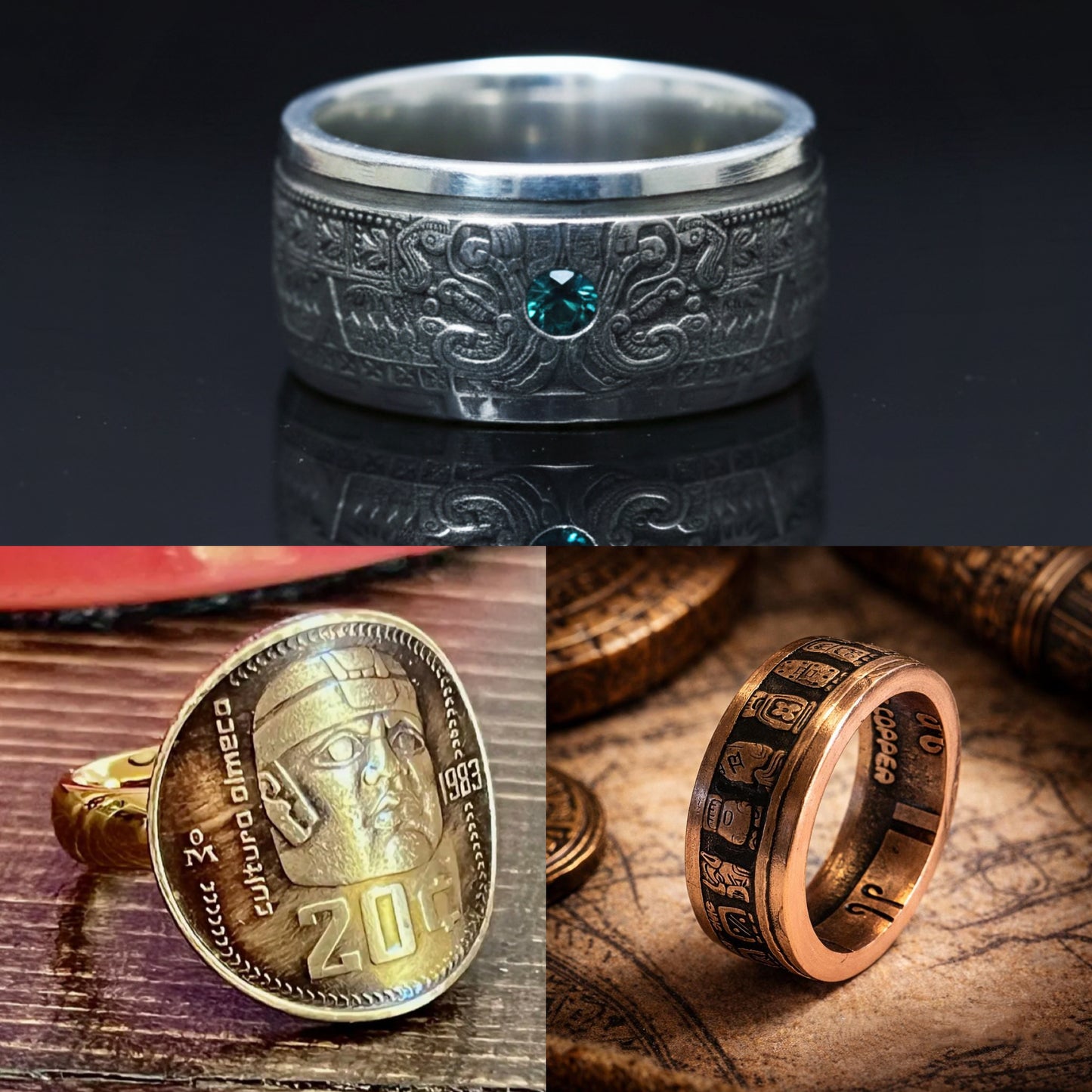 Central American Civilizations Coin Ring — Olmec, Maya & Aztec Tribute