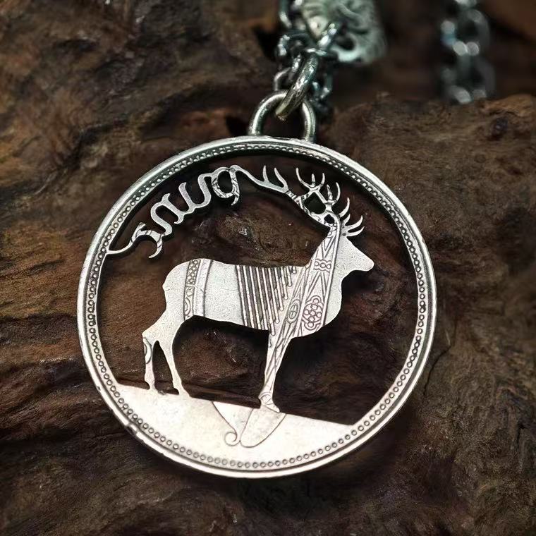 Irish Red Deer One Pound Silver Coin Necklace