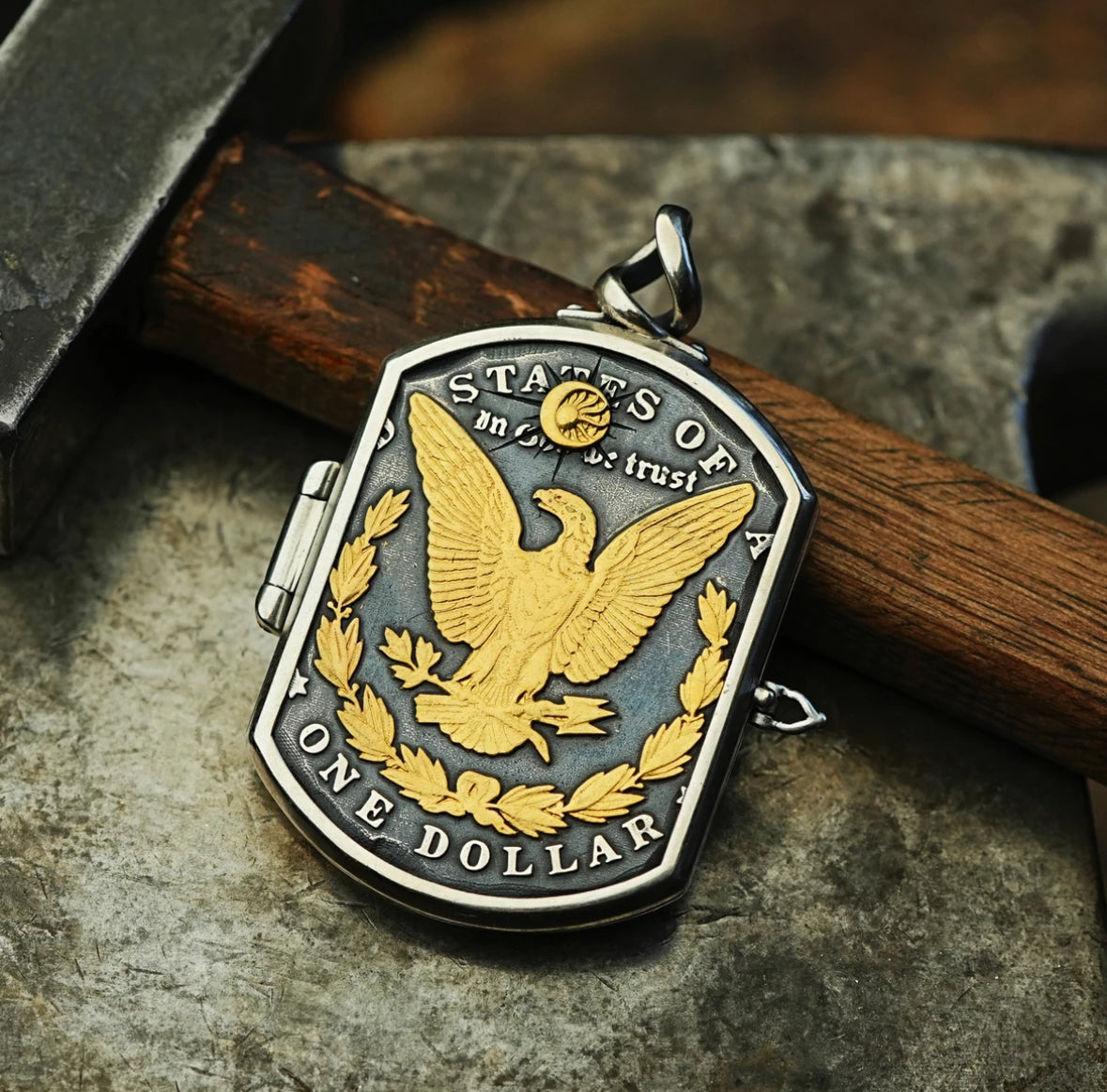 Mongolia Jewelry - Praying Hands Morgan Coin Necklace