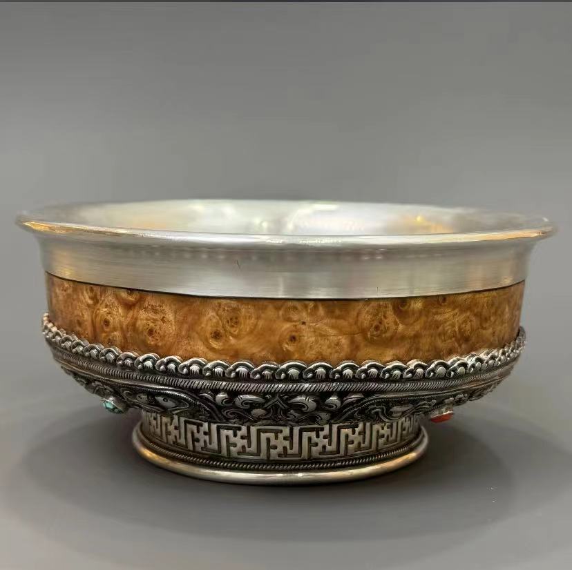 Mongolian Sterling Silver Bowl - Four Joys