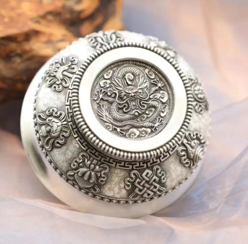 Mongolian Sterling Silver Bowl - Dragon Pattern