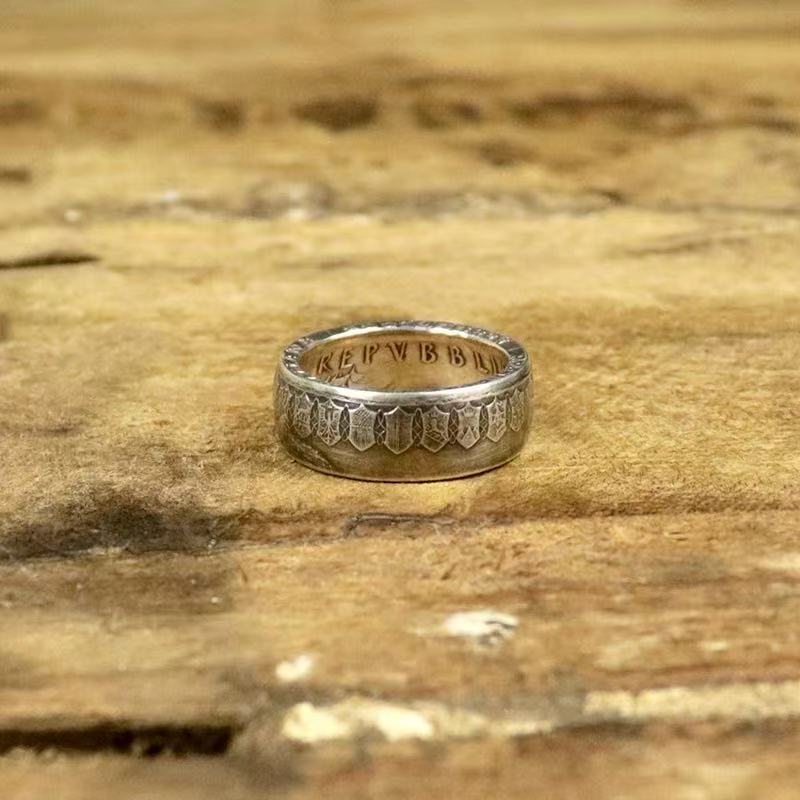 Mongolia Jewelry - Italian Columbus Sailing Ship Silver Coin Ring