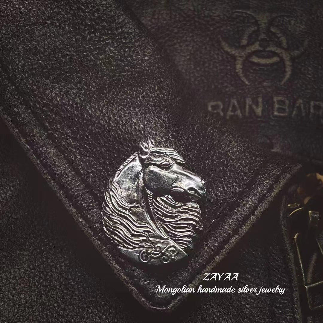 Mongolia Jewelry - White Horse Brooch(Zayaa Handmade Sterling Silver)