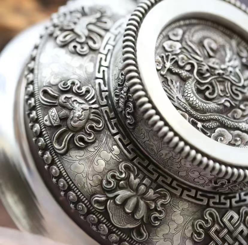 Mongolian Sterling Silver Bowl - Dragon Pattern