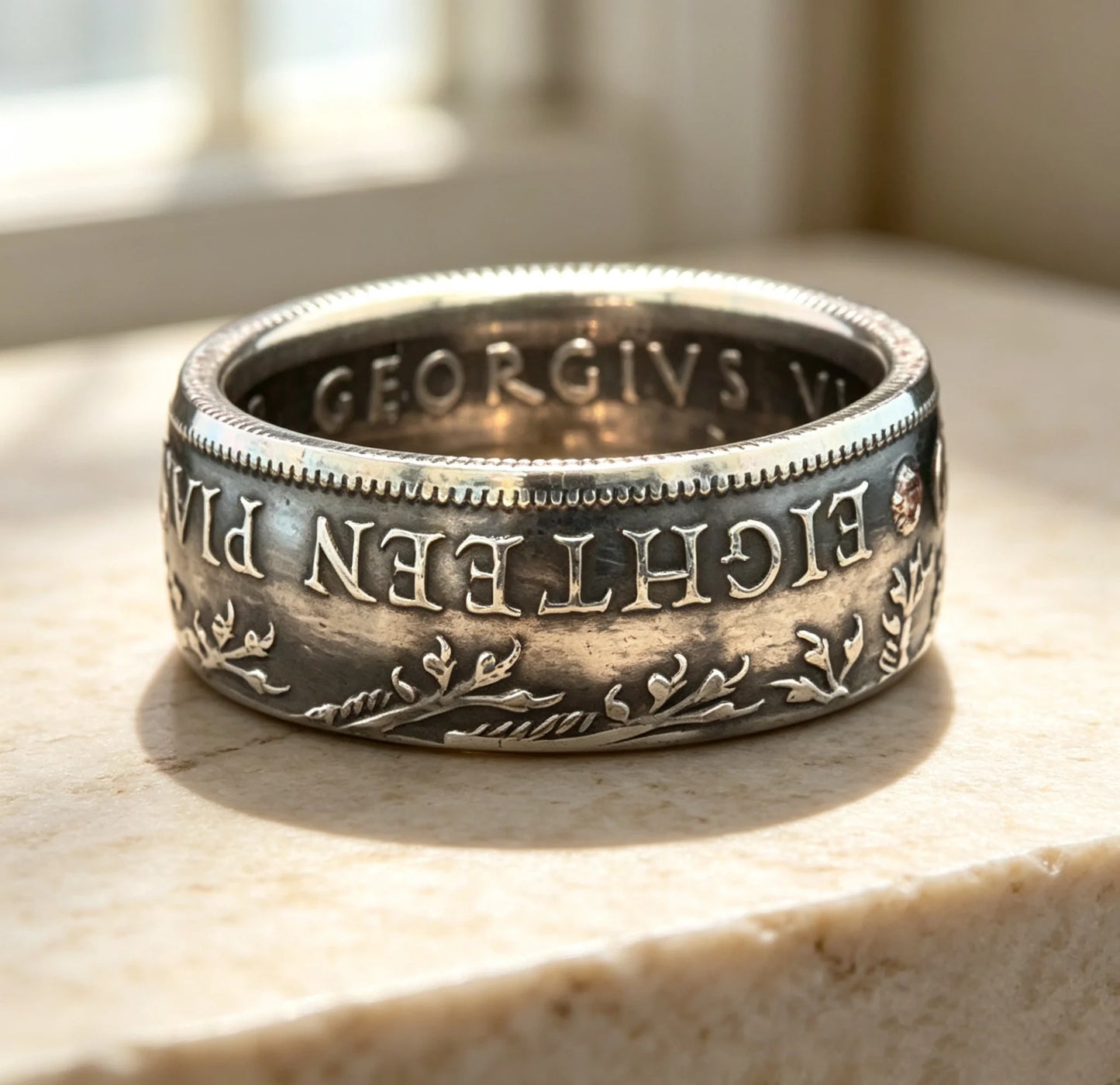 1938 Cyprus 18 Piastres Silver Coin Ring|Double Lion Heraldic(925 Sterling Silver)