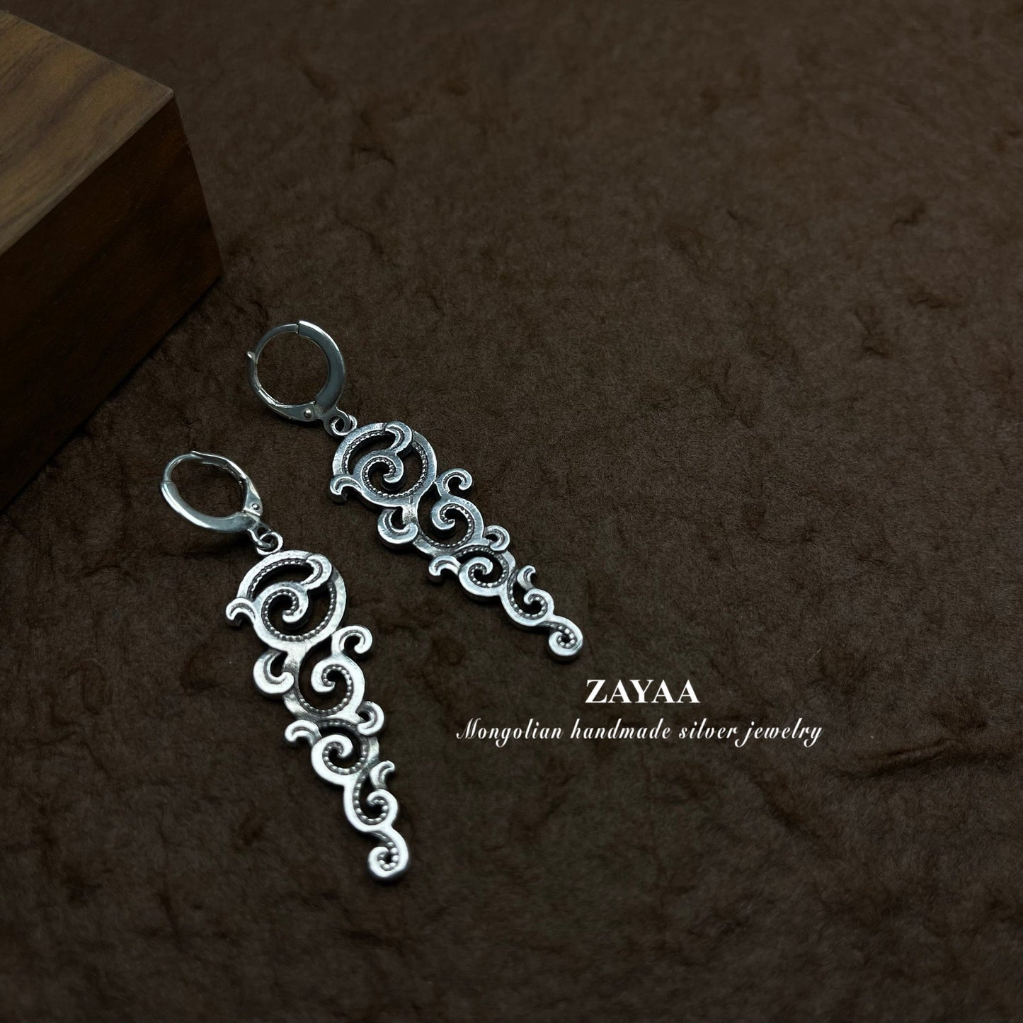 Mongolia Jewelry - Mongolian Traditional Flower Earrings(Zayaa Handmade Sterling Silver)
