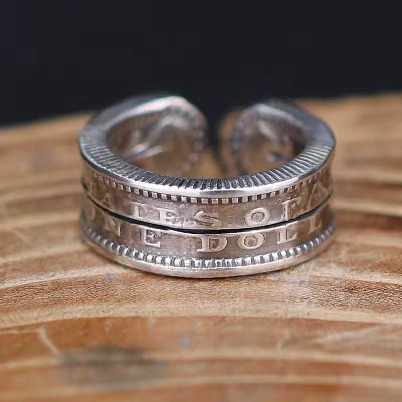 Mongolia Jewelry - Mongolian Craft Handmade Morgan Silver Coin Wrap Ring