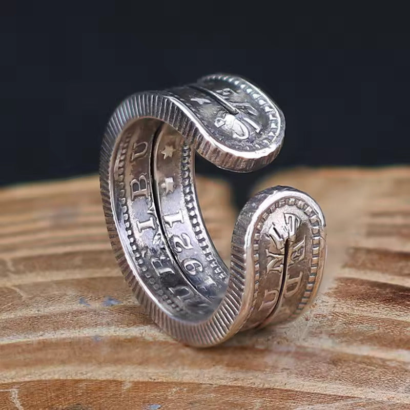 Mongolia Jewelry - Mongolian Craft Handmade Morgan Silver Coin Wrap Ring