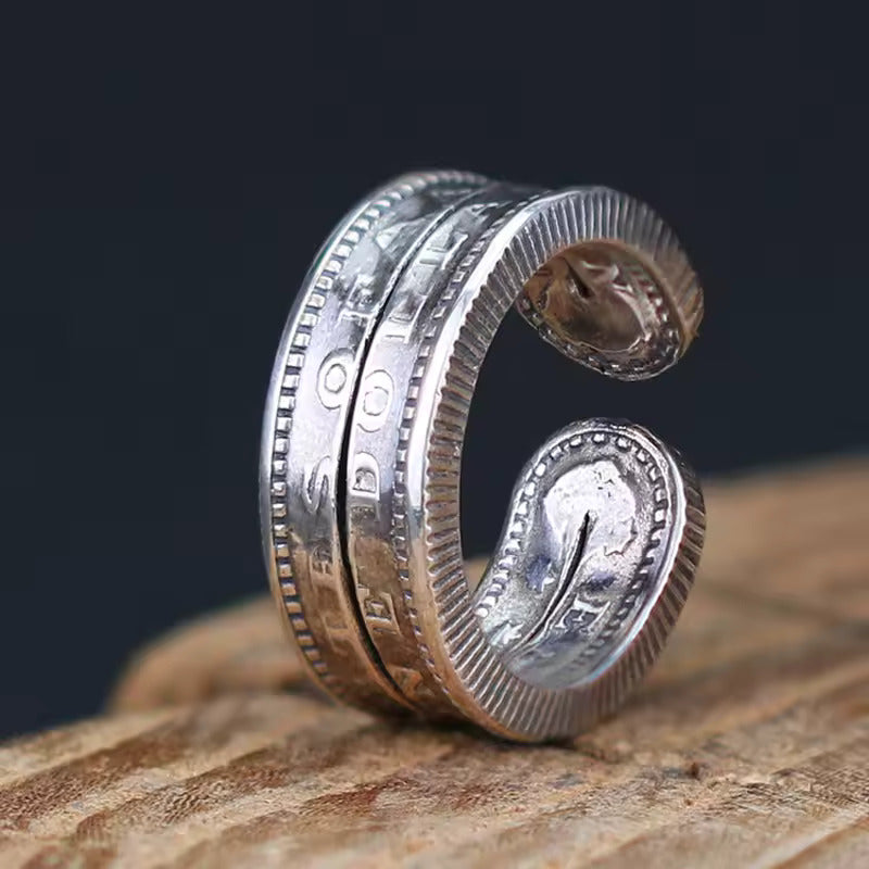 Mongolia Jewelry - Mongolian Craft Handmade Morgan Silver Coin Wrap Ring