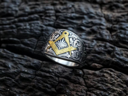 Hand-carved Masonic-style ring – Adjustable Open Design | One Size Fits Most