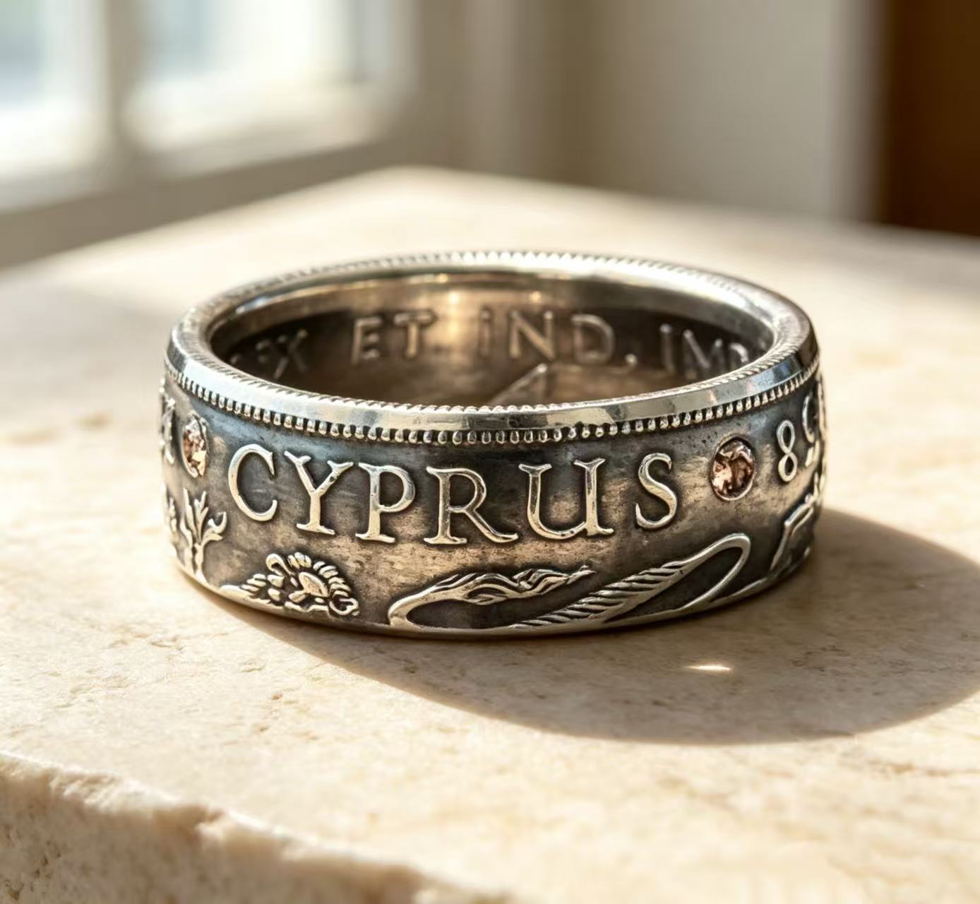 1938 Cyprus 18 Piastres Silver Coin Ring｜Double Lion Heraldic（925 Sterling Silver）