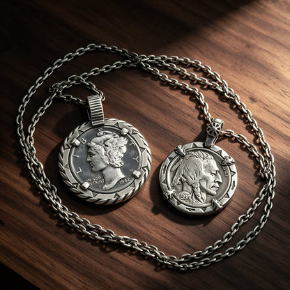 Winged Mercury /Indian Buffalo Nickel Vintage Coin Pendant