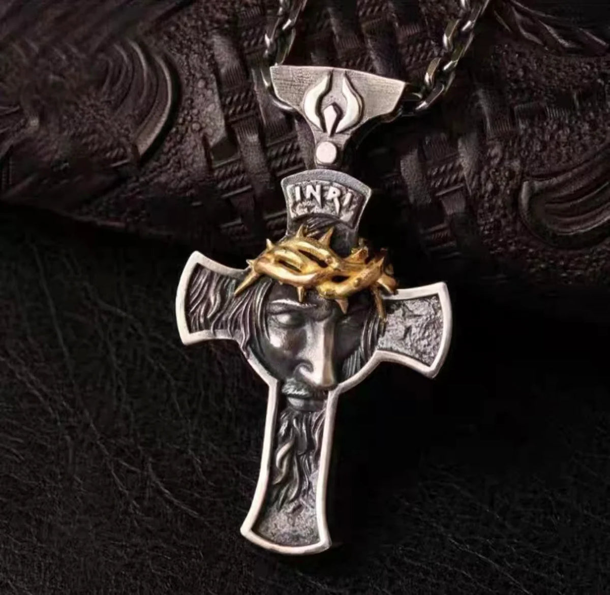 Crown of Thorns Jesus Cross Necklace - Handmade Silver Cross
