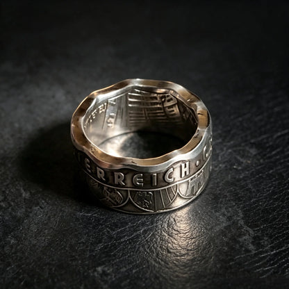 Handmade Coin Ring | Austria 2006 EU Presidency 5 Euro Silver Nonagon Coin Ring