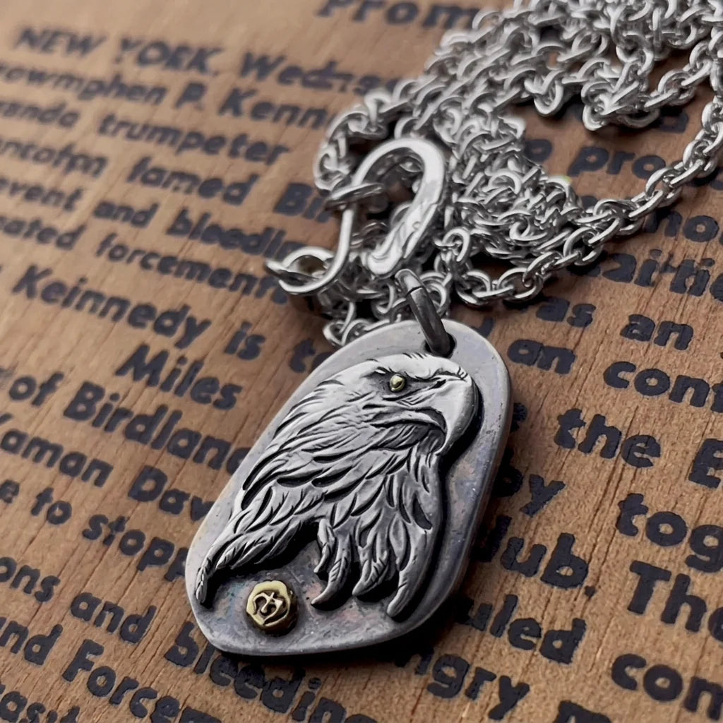 Golden Gaze Eagle-Handmade Silver Necklace