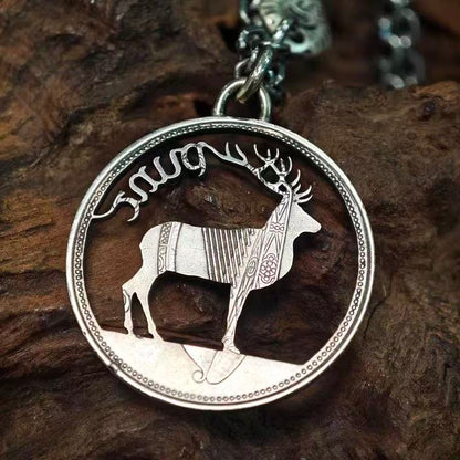 Irish Red Deer One Pound Silver Coin Necklace