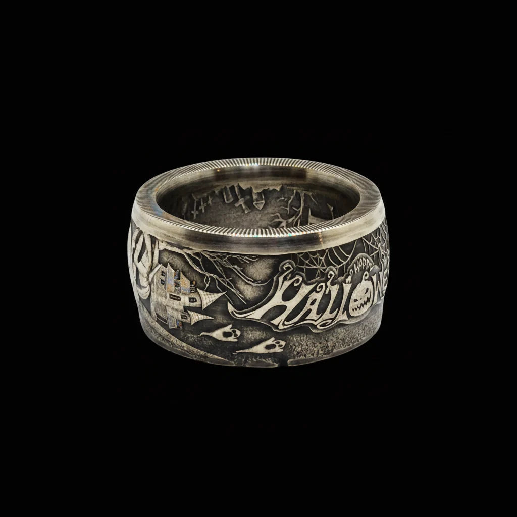Halloween Pumpkin Silver Coin Ring – Hand-Forged Adjustable Band