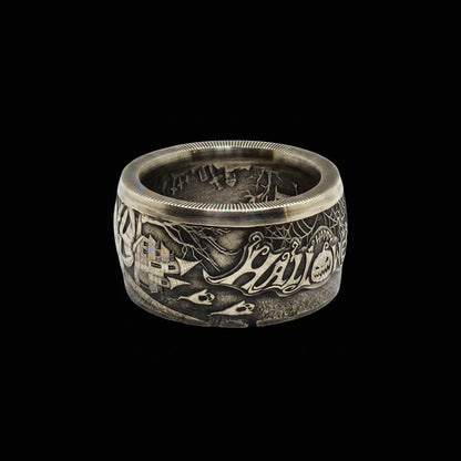 Halloween Pumpkin Silver Coin Ring – Hand-Forged Adjustable Band
