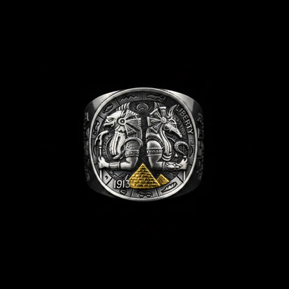 Horus & Anubis Egyptian Ring & Pendant | Hand-Forged Adjustable Band
