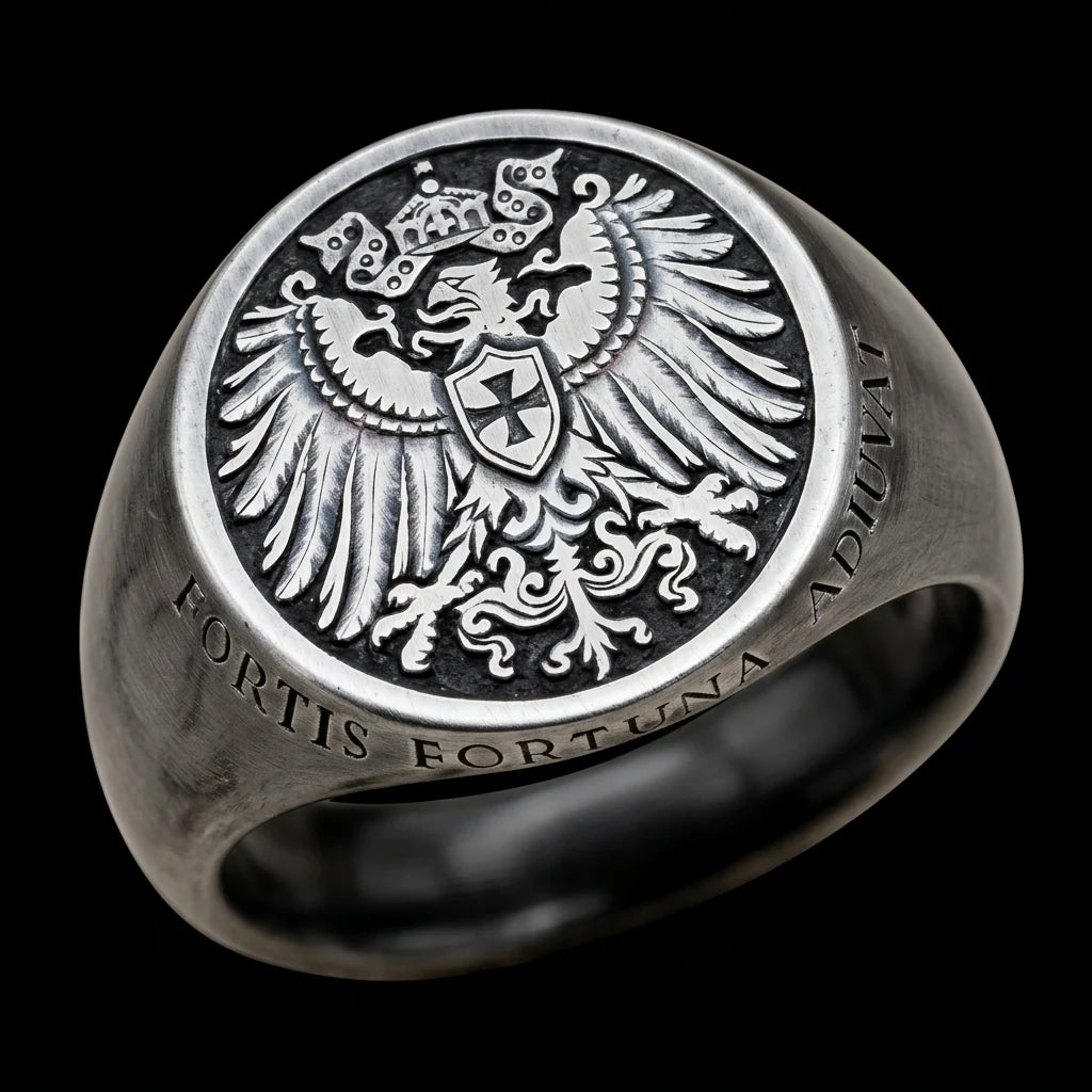 1896 Germany Double Lion Eagle Head Coin Ring – (925 Silver)