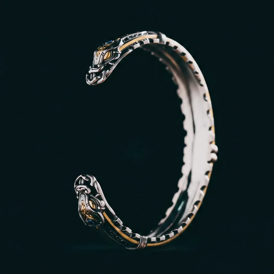 Celtic Dragon Cuff Bracelet — Handcrafted Silver & Viking Bangle with Gemstone