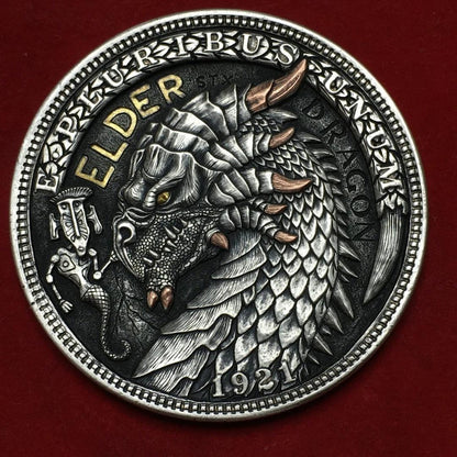 Mongolia Carving - Elder Dragon Wandering Coin