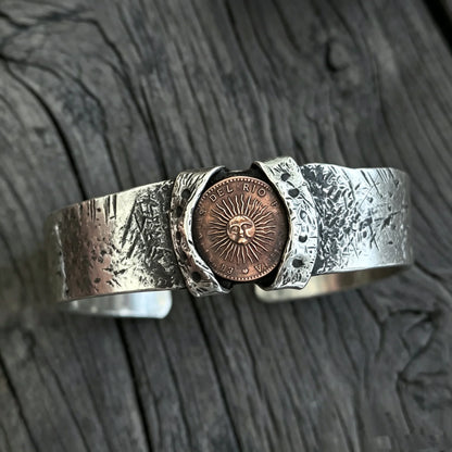Vintage Sun God Hammered Silver Cuff