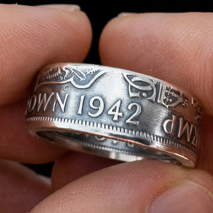 1942 United Kingdom Half Crown Coin Ring