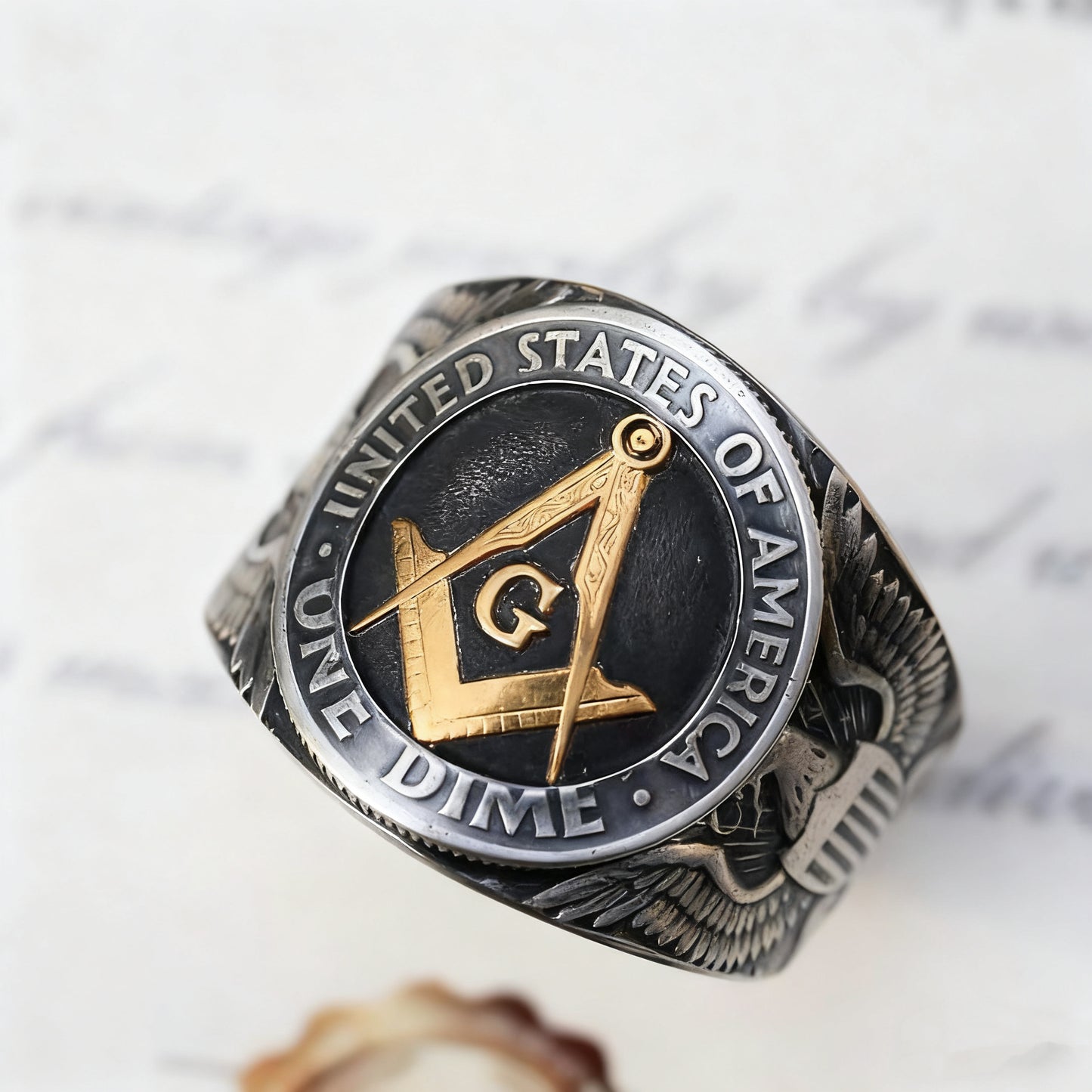Freemasonry Engraved Silver Coin Ring – Adjustable Open Design | One Size Fits Most