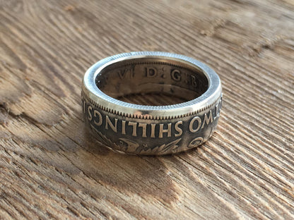 British Silver Coin Ring - Two Shillings - Handcrafted - Great Britain - United Kingdom - UK Coin Rings