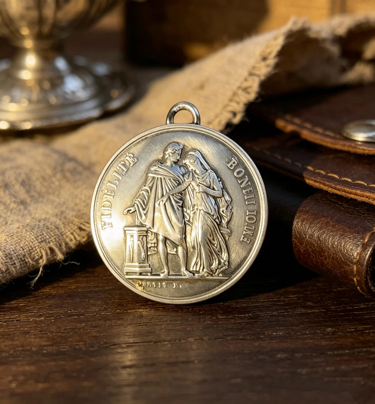 French Fidélité Bonheur Marriage Medal Locket | Vintage Pocket Watch Style Photo Keepsake Pendant（Chain included）