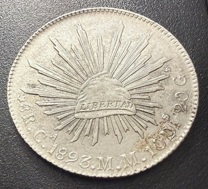 1889–1897 Mo-AM Mexico 8 Reales Cap & Rays Silver Eagle Dollar