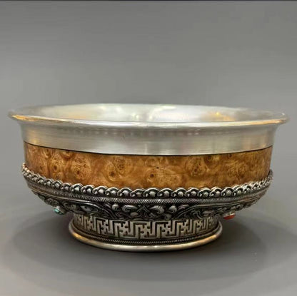 Mongolian Sterling Silver Bowl - Four Joys