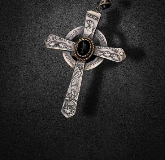 Mongolia Jewelry - Morgan Silver Coin Cross Necklace