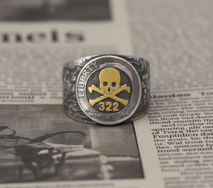 Skeleton Symbol Silver Coin Ring – Adjustable Open Design | One Size Fits Most