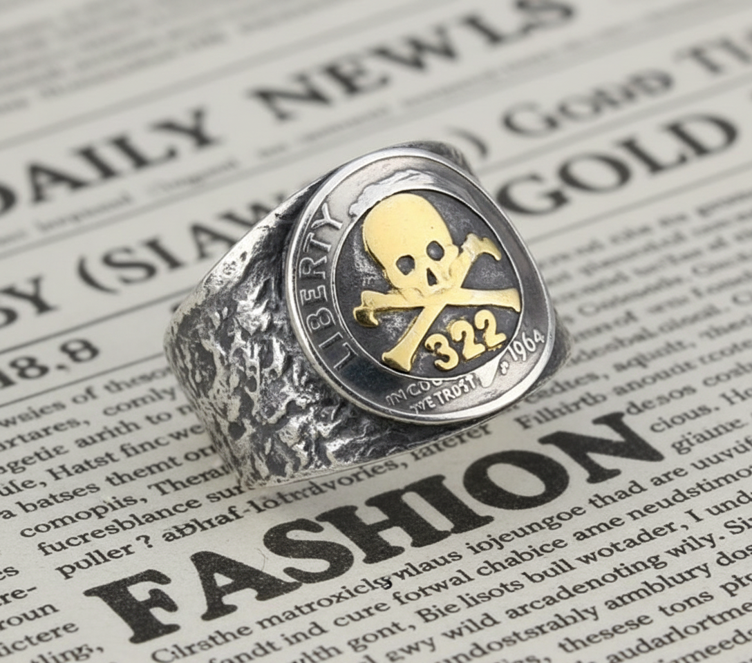 Skeleton Symbol Silver Coin Ring – Adjustable Open Design | One Size Fits Most