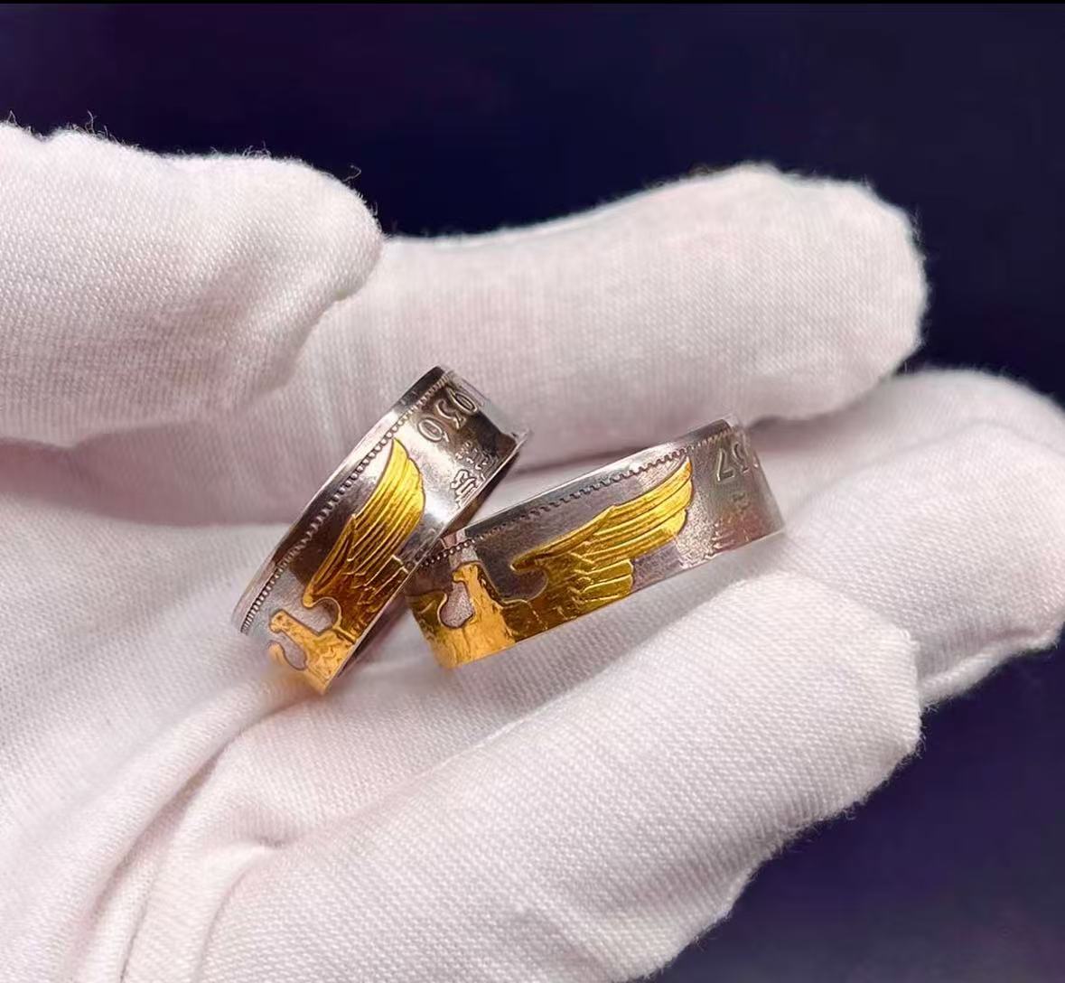 根付　大黒黄金　現代根付 Mongolia Jewelry - German Mark Silver Coin Bangle/Ring