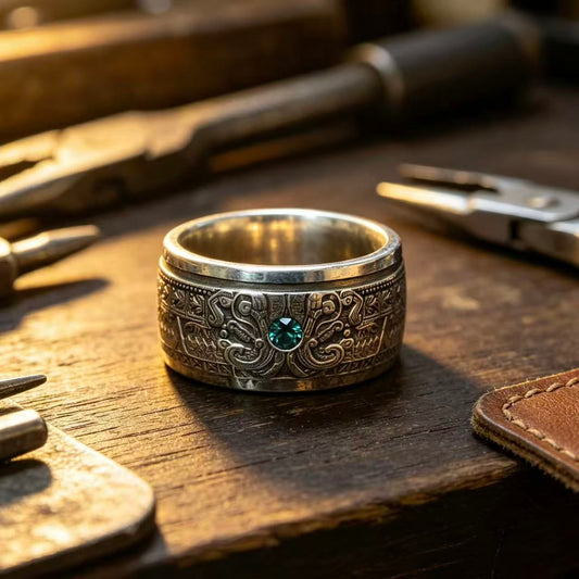 999 Pure Silver Mexican Aztec Coin Ring – 1/10 Ounce Fine Silver Vintage Coin Band