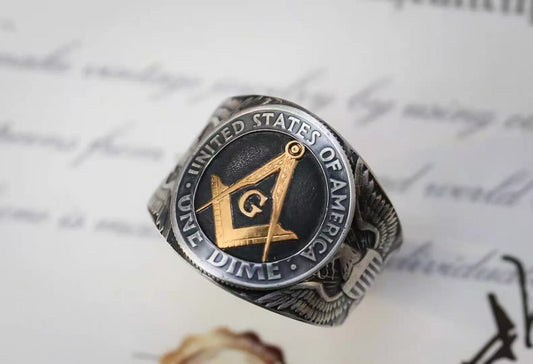Freemasonry Engraved Silver Coin Ring – Adjustable Open Design | One Size Fits Most