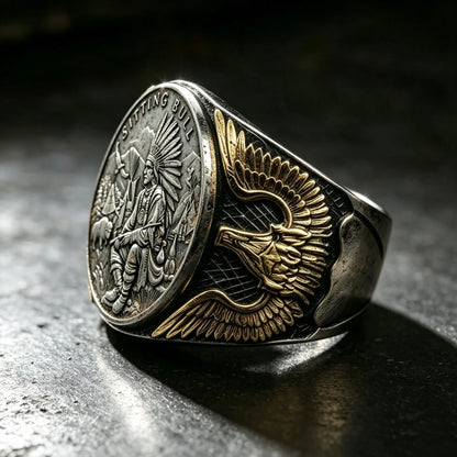 Handmade Sitting Bull Challenge Coin Ring