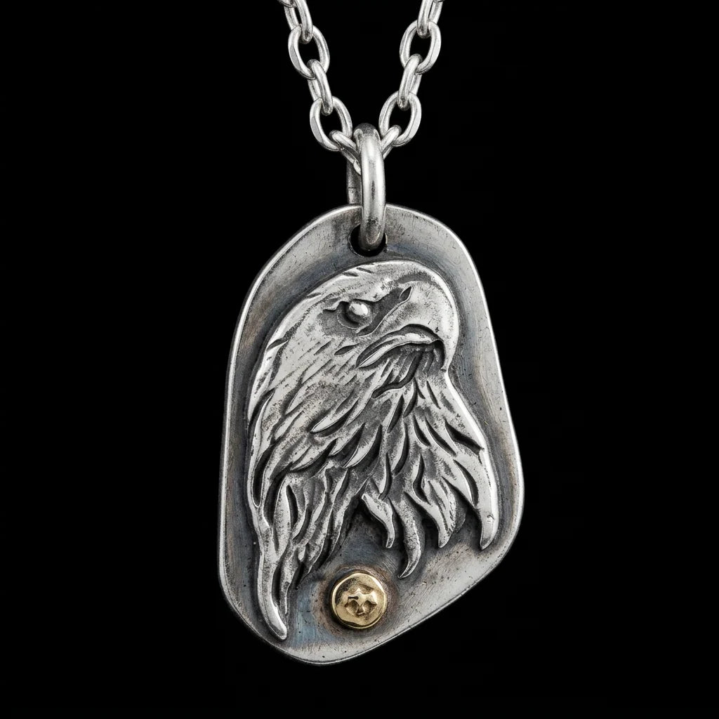 Golden Gaze Eagle-Handmade Silver Necklace