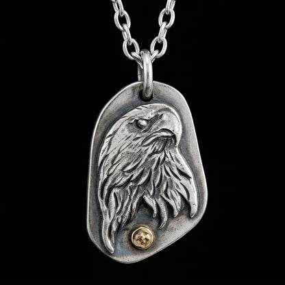 Golden Gaze Eagle-Handmade Silver Necklace