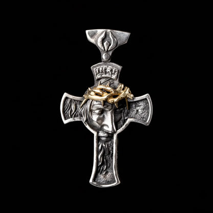 Crown of Thorns Jesus Cross Necklace - Handmade Silver Cross