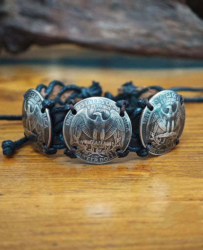 Washington Silver Coin Vintage Leather Bracelet