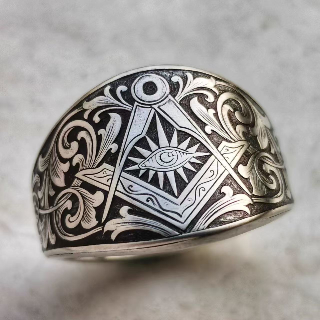Hand-carved Masonic-style ring – Adjustable Open Design | One Size Fits Most