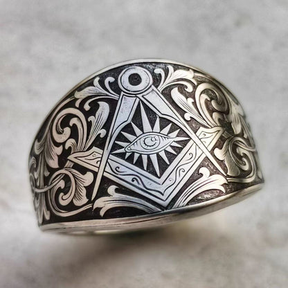 Hand-carved Masonic-style ring – Adjustable Open Design | One Size Fits Most