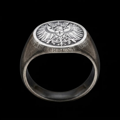 1896 Germany Double Lion Eagle Head Coin Ring – (925 Silver)