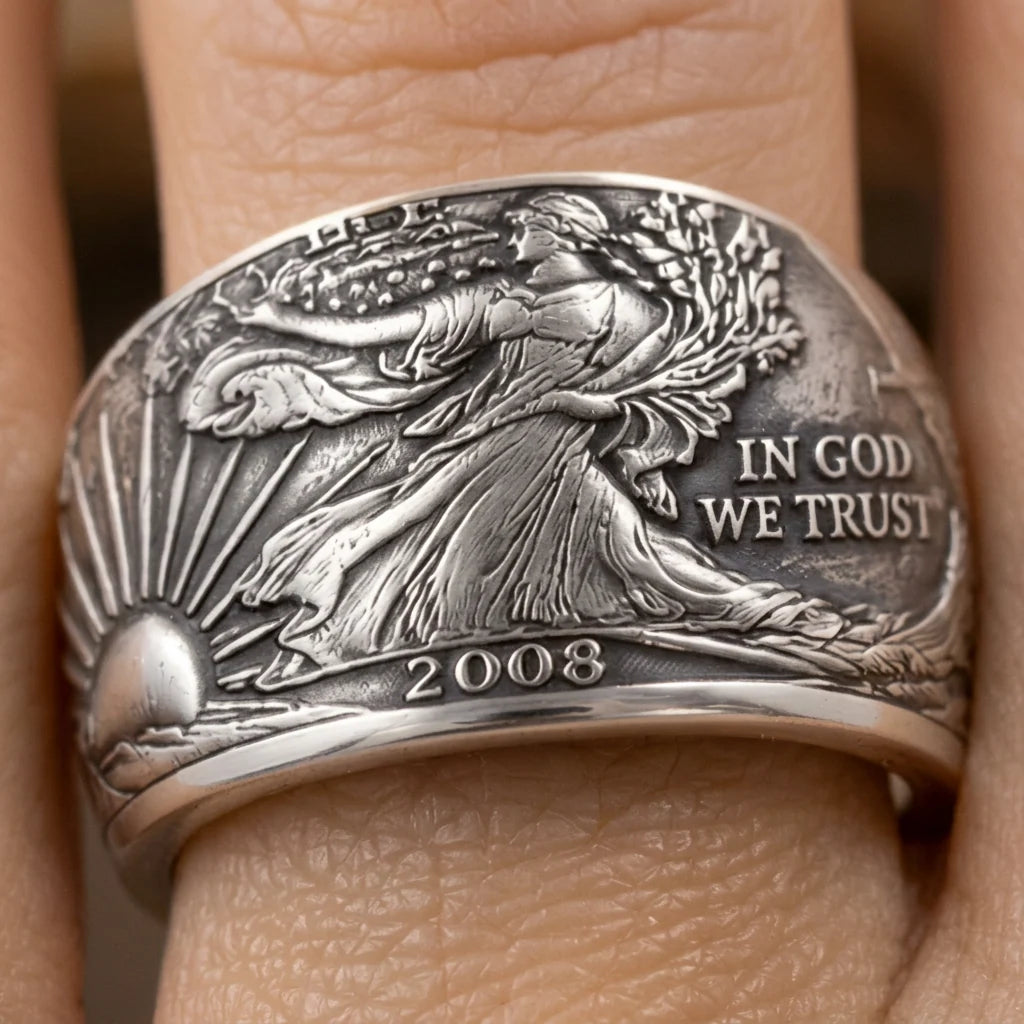 Handmade Walking Liberty Silver Coin Ring1998-2008（999 Sliver）
