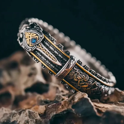 Celtic Dragon Cuff Bracelet — Handcrafted Silver & Viking Bangle with Gemstone