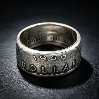 Handmade 1959 Canada Voyageur Silver Dollar Coin Ring